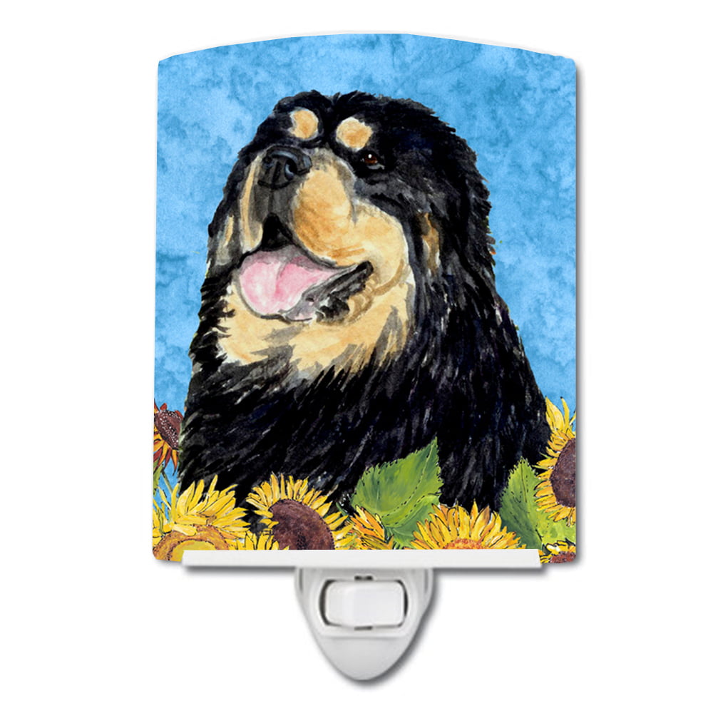 Tibetan Mastiff in Summer Flowers Ceramic Night Light