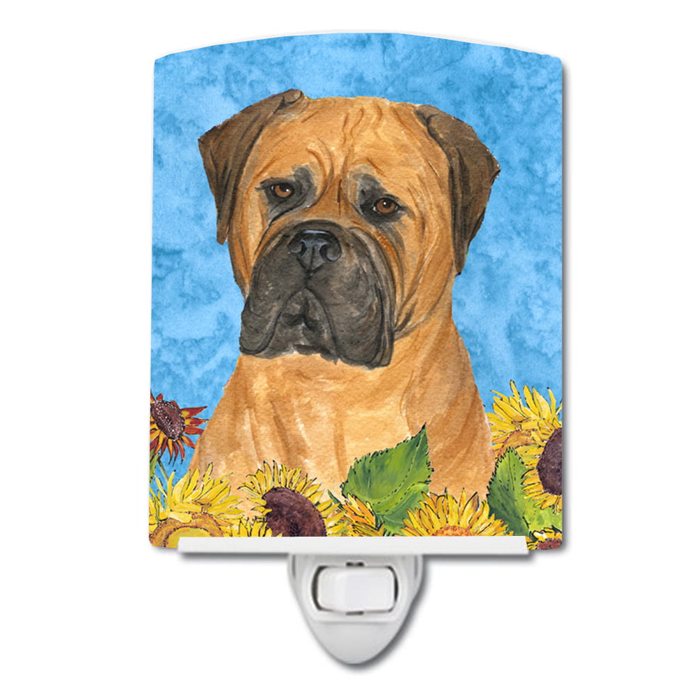 Bullmastiff in Summer Flowers Ceramic Night Light