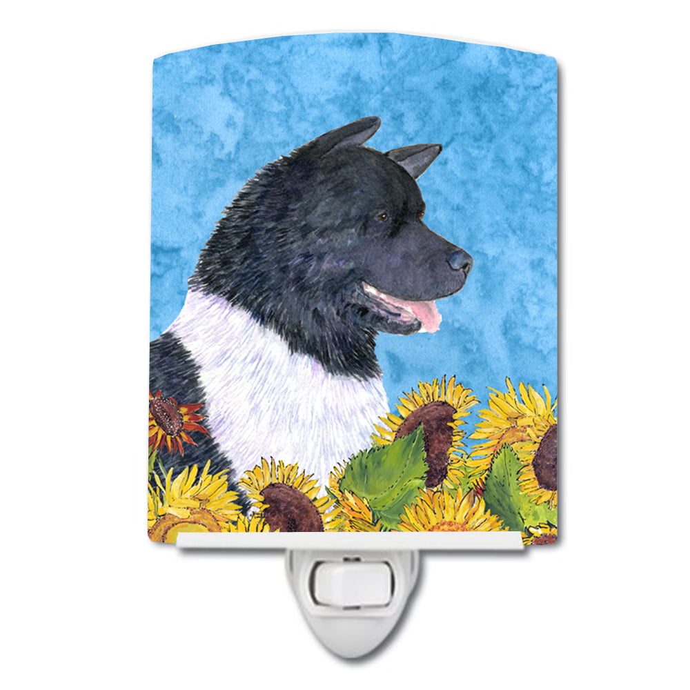 Akita in Summer Flowers Ceramic Night Light