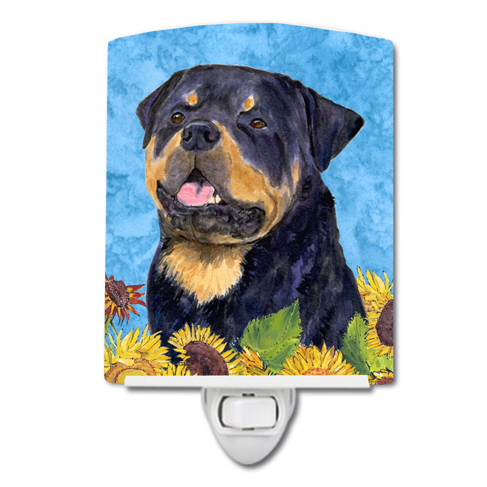 Rottweiler in Summer Flowers Ceramic Night Light