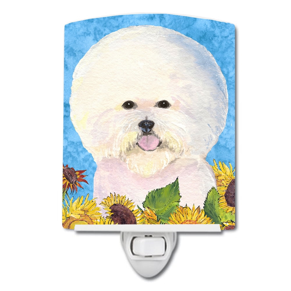 Bichon Frise in Summer Flowers Ceramic Night Light