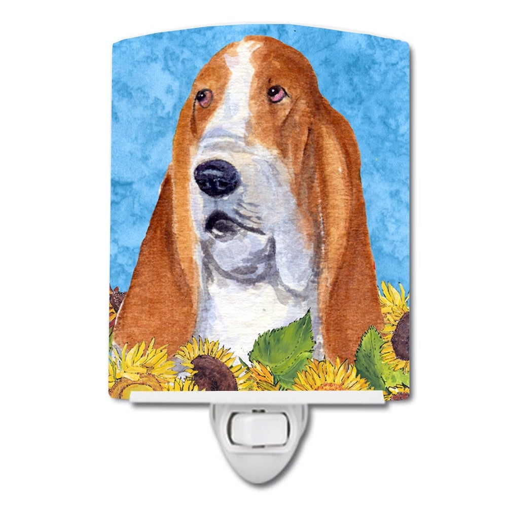 Basset Hound in Summer Flowers Ceramic Night Light