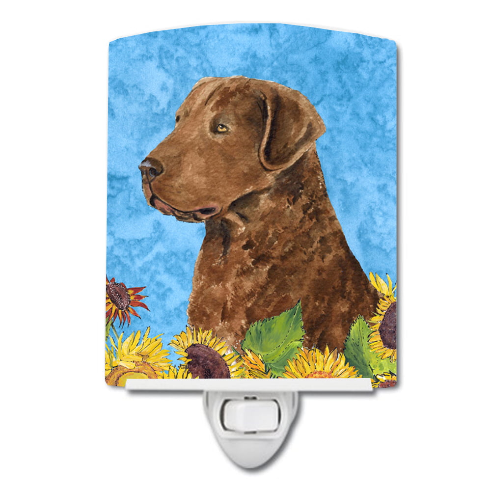 Curly Coated Retriever in Summer Flowers Ceramic Night Light