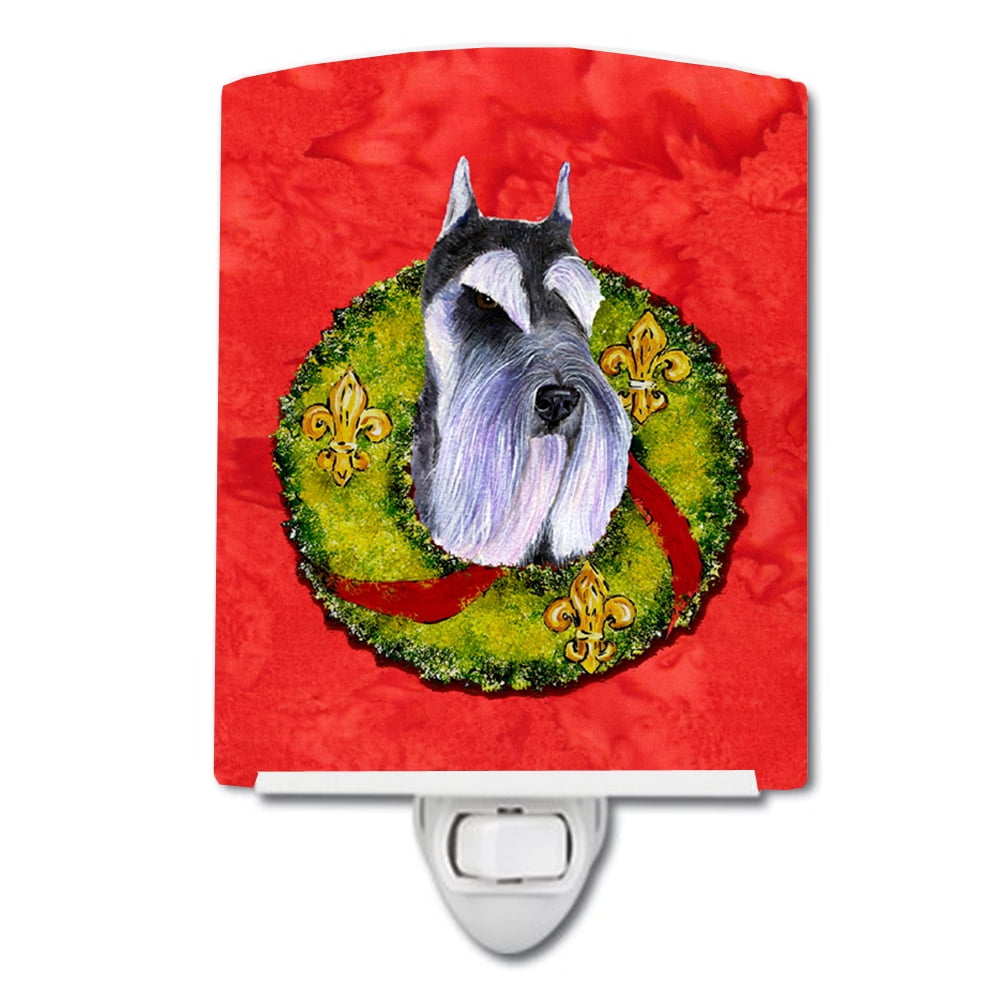 Schnauzer Cristmas Wreath Ceramic Night Light