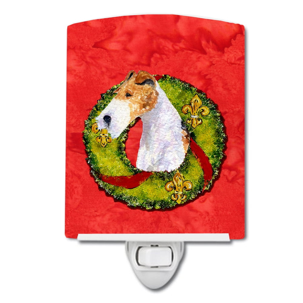 Fox Terrier Cristmas Wreath Ceramic Night Light