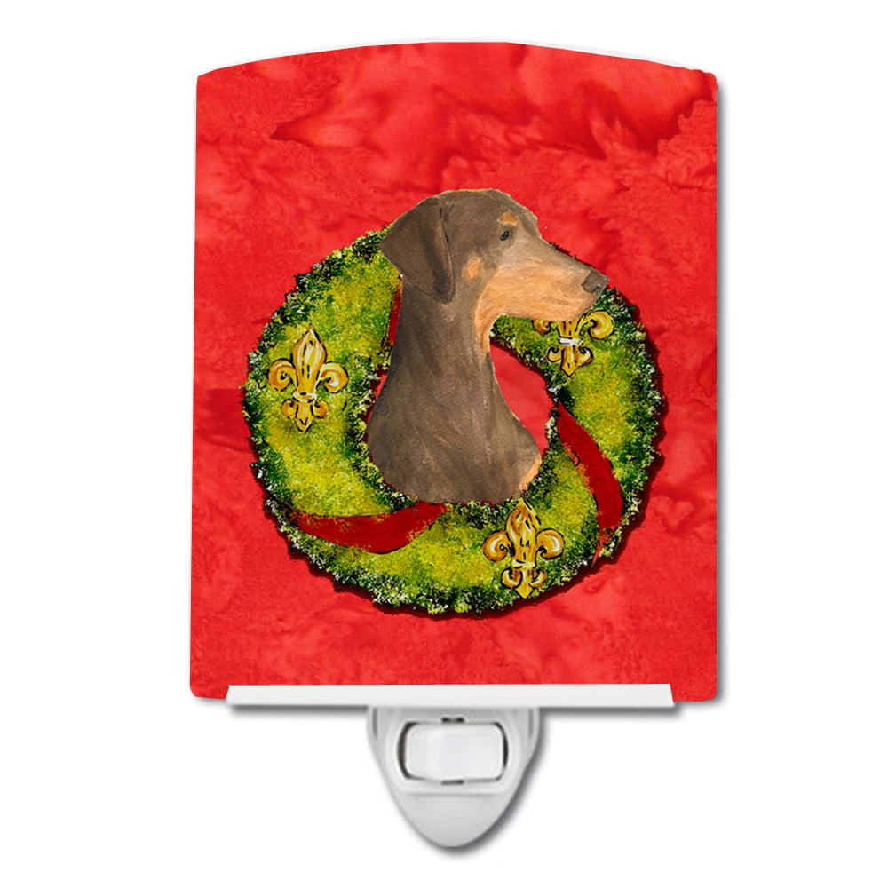 Doberman Cristmas Wreath Ceramic Night Light