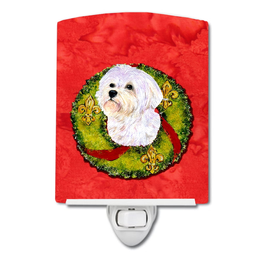 Maltese Cristmas Wreath Ceramic Night Light
