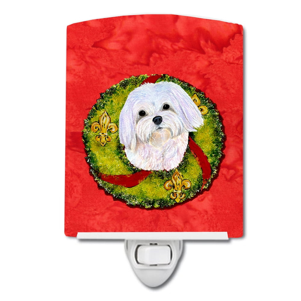 Maltese Cristmas Wreath Ceramic Night Light