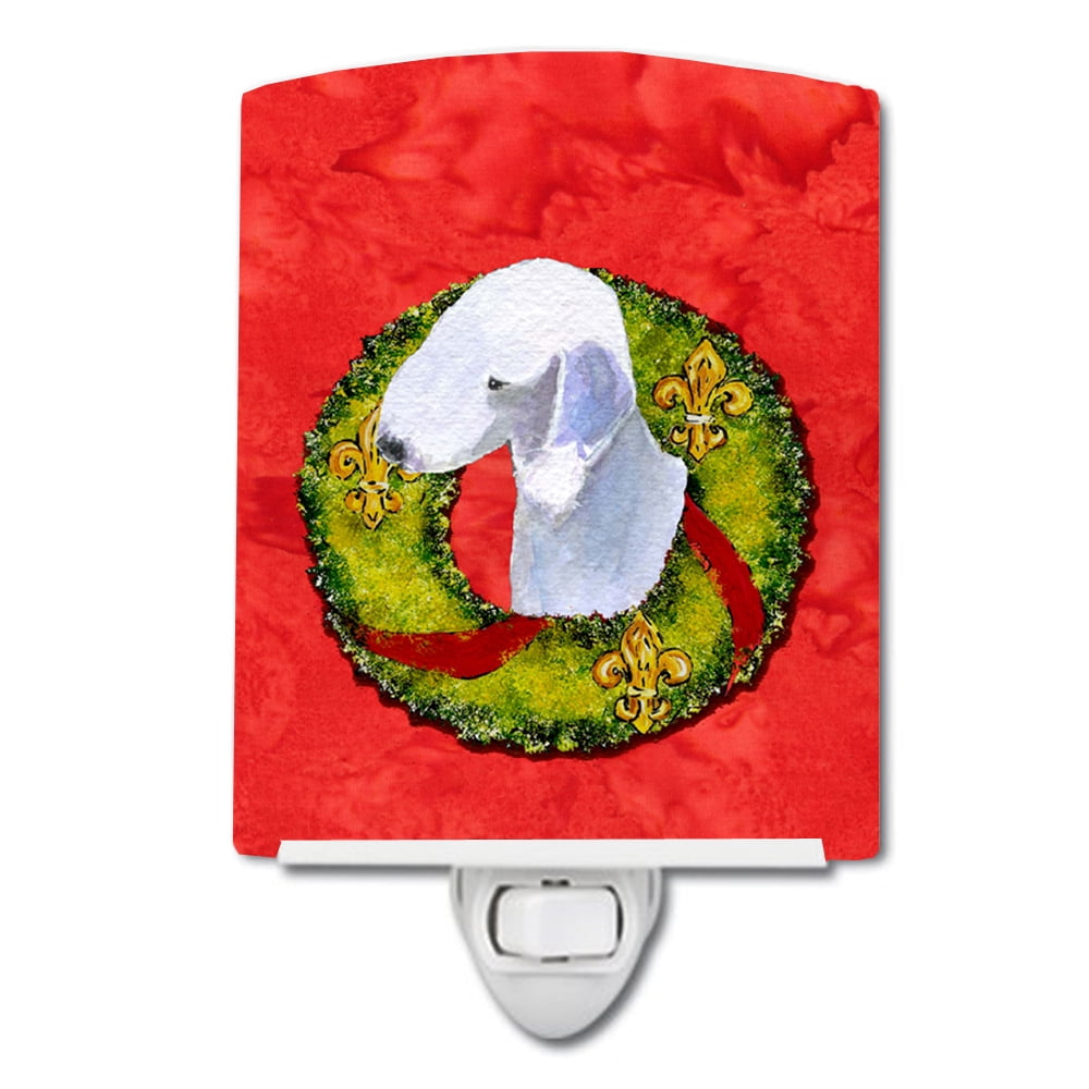Bedlington Terrier Cristmas Wreath Ceramic Night Light