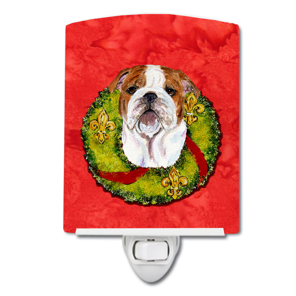 Bulldog English Cristmas Wreath Ceramic Night Light