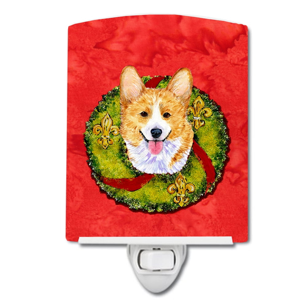 SS4176CNL Corgi Cristmas Wreath Ceramic Night Light