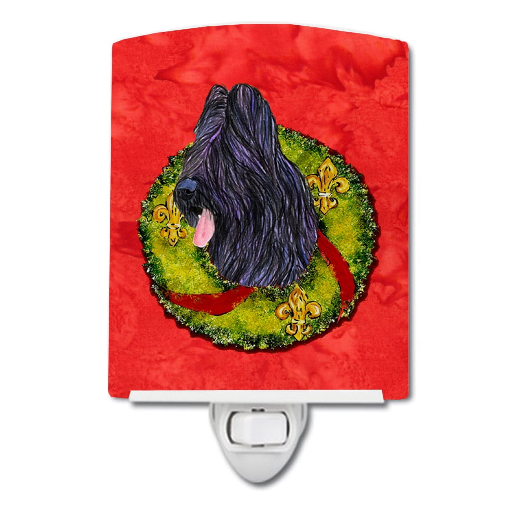 Briard Cristmas Wreath Ceramic Night Light