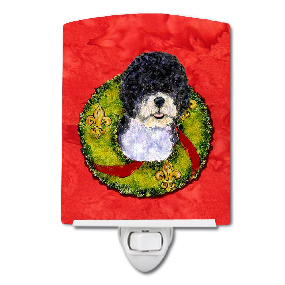Portuguese Water Dog Cristmas Wreath Ceramic Night Light