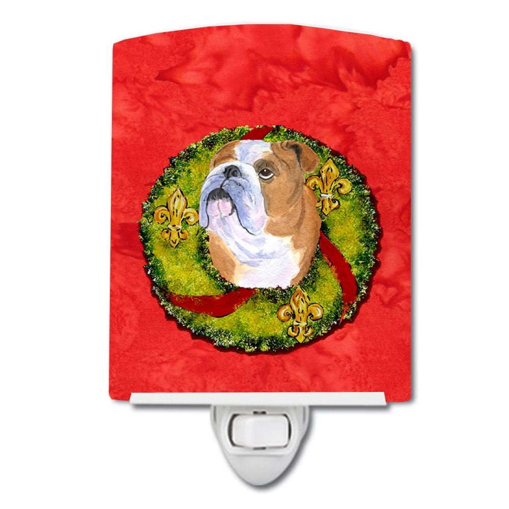 Bulldog English Cristmas Wreath Ceramic Night Light