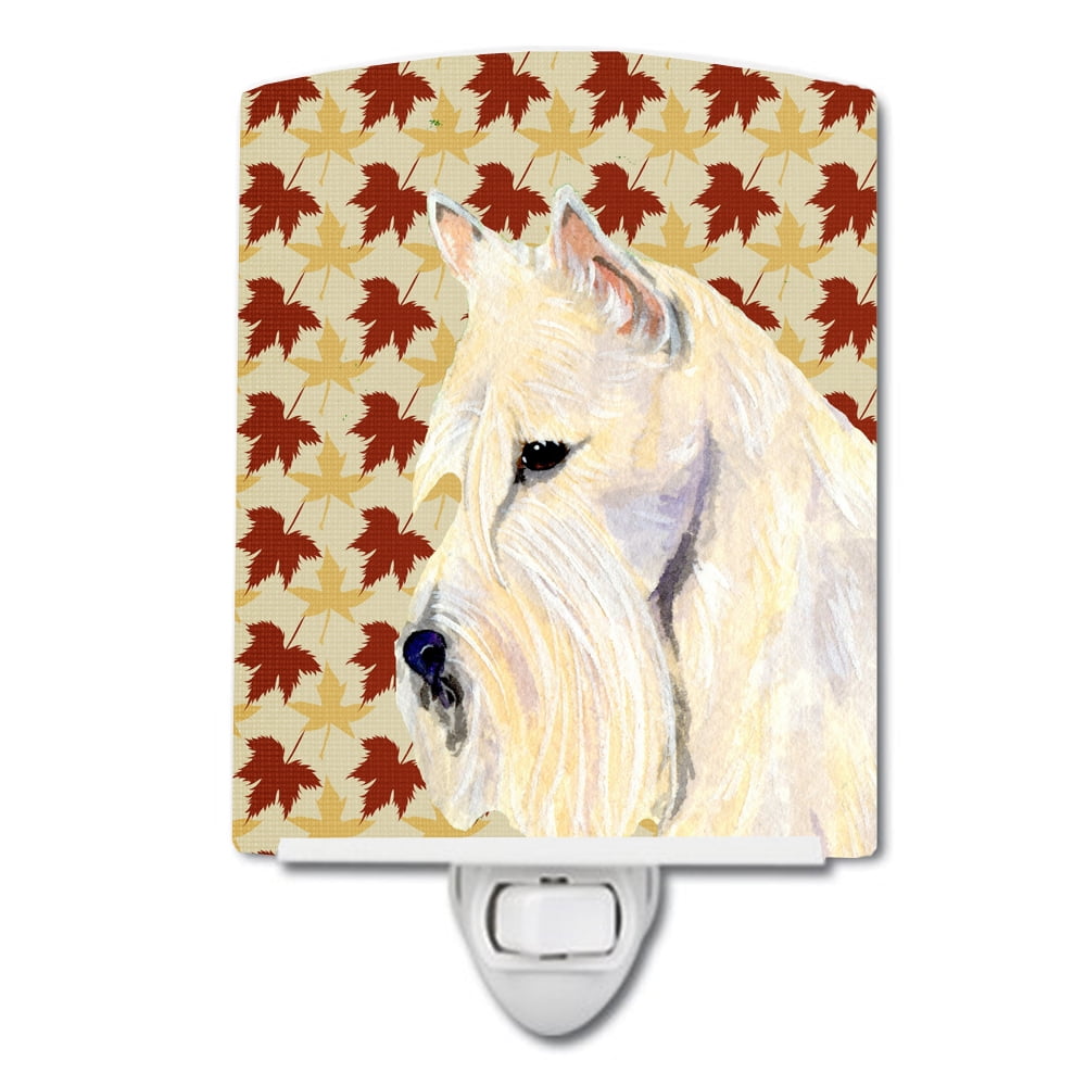 Scottish Terrier Wheaten Fall Leaves Portrait Ceramic Night Light