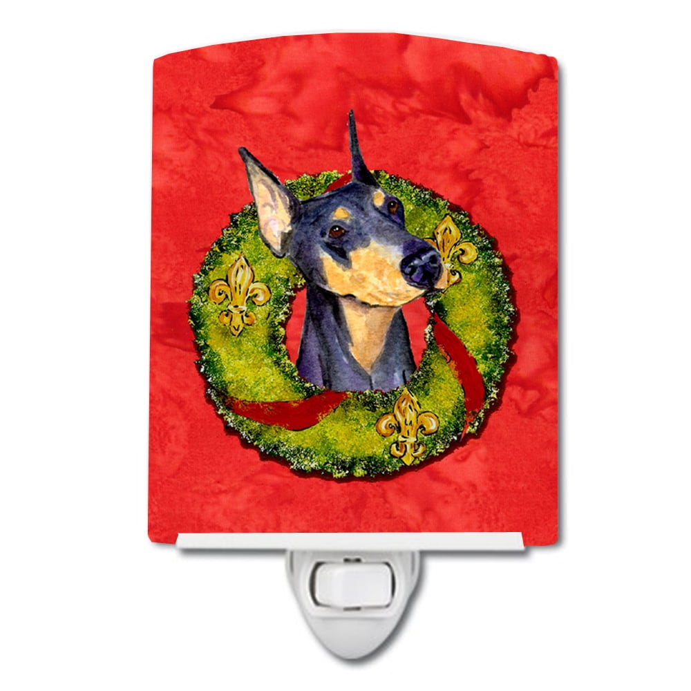 Doberman Cristmas Wreath Ceramic Night Light