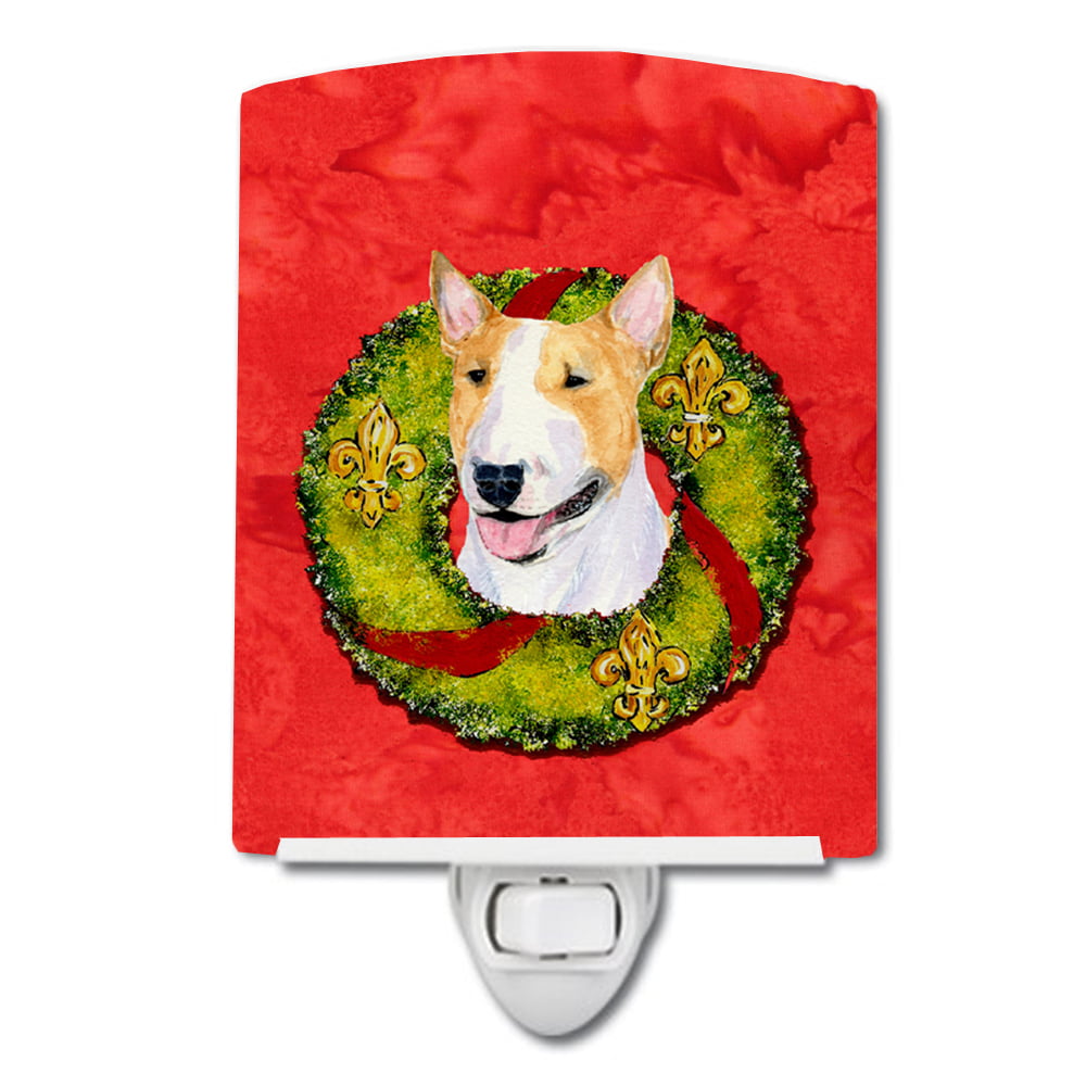 Bull Terrier Cristmas Wreath Ceramic Night Light