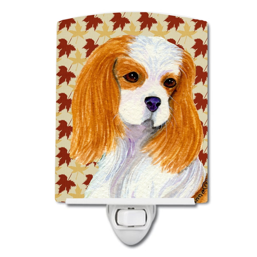 SS4329CNL Cavalier Spaniel Fall Leaves Portrait Ceramic Night Light