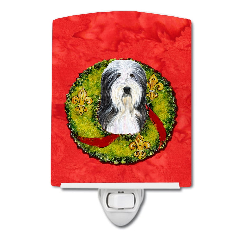 SS4186CNL Bearded Collie Cristmas Wreath Ceramic Night Light