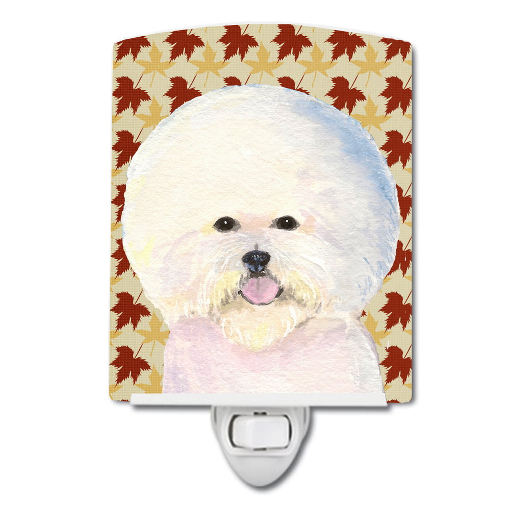 Bichon Frise Fall Leaves Portrait Ceramic Night Light