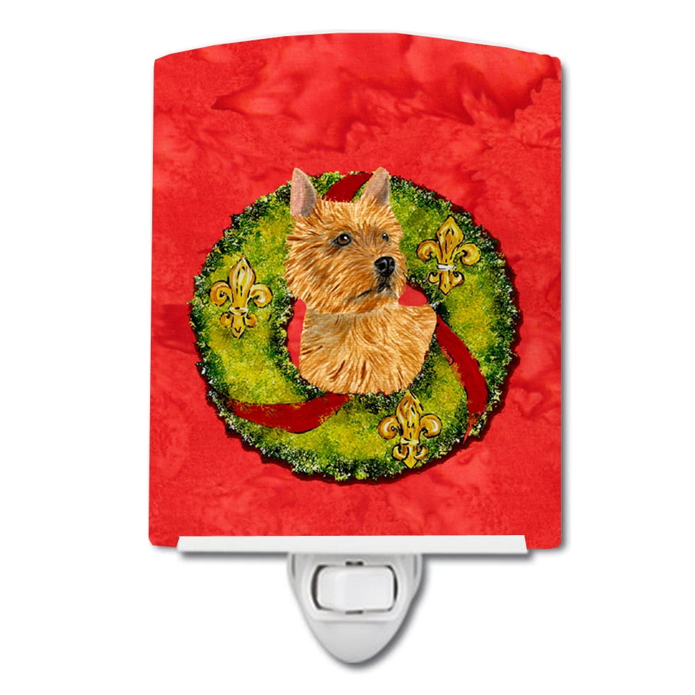Norwich Terrier Cristmas Wreath Ceramic Night Light