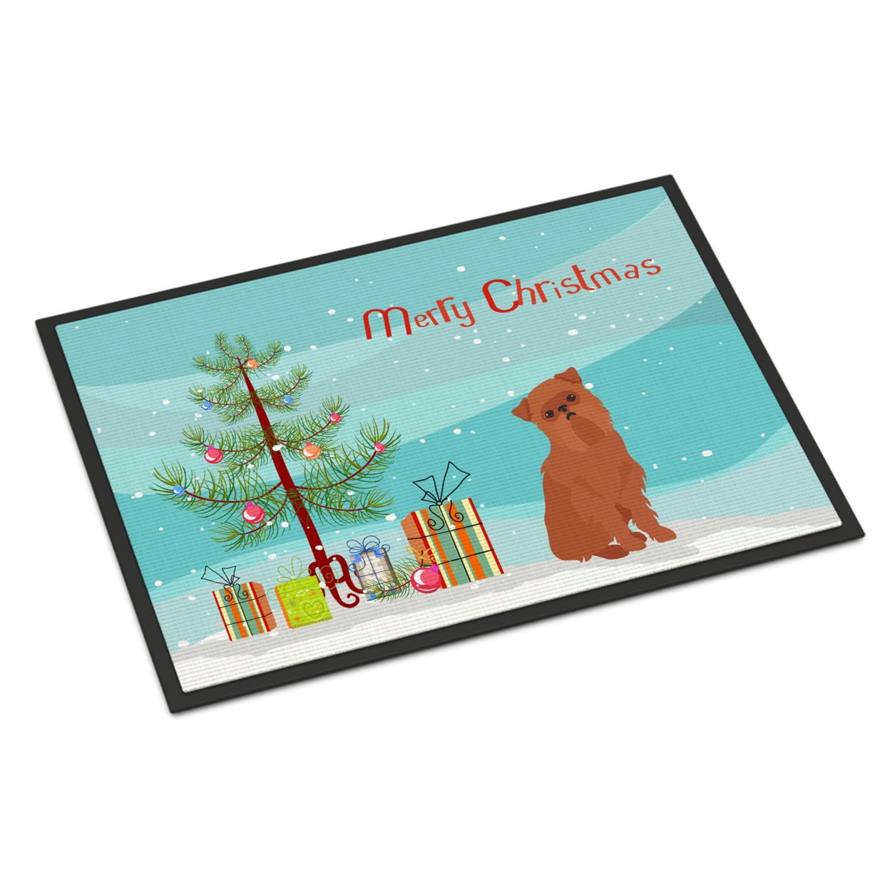 18 x 27 in. Brussels Griffon Christmas Tree Indoor or Outdoor Mat