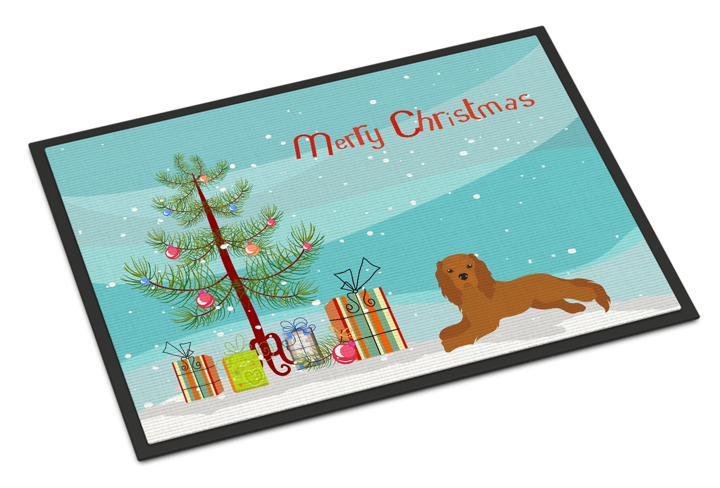 Carolines Treasures CK3495MAT 18 x 27 in. Ruby Cavalier King Charles Spaniel Christmas Tree Indoor or Outdoor Mat