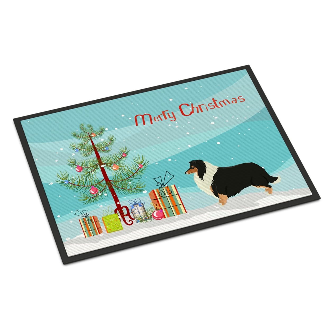18 x 27 in. Collie Christmas Tree Indoor or Outdoor Mat