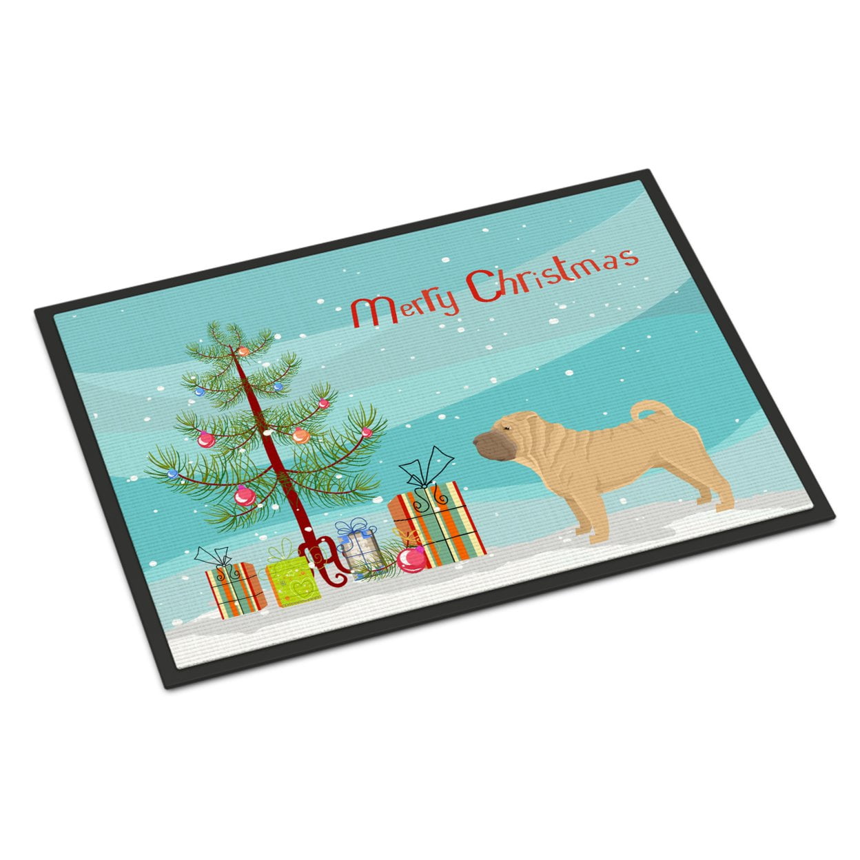 18 x 27 in. Shar Pei Christmas Tree Indoor or Outdoor Mat