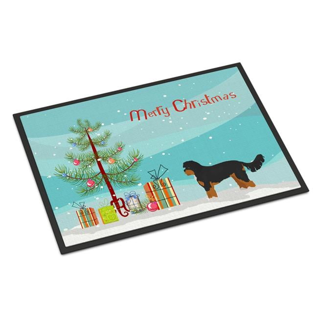 18 x 27 in. Black & Tan Cavapoo Christmas Tree Indoor or Outdoor Mat