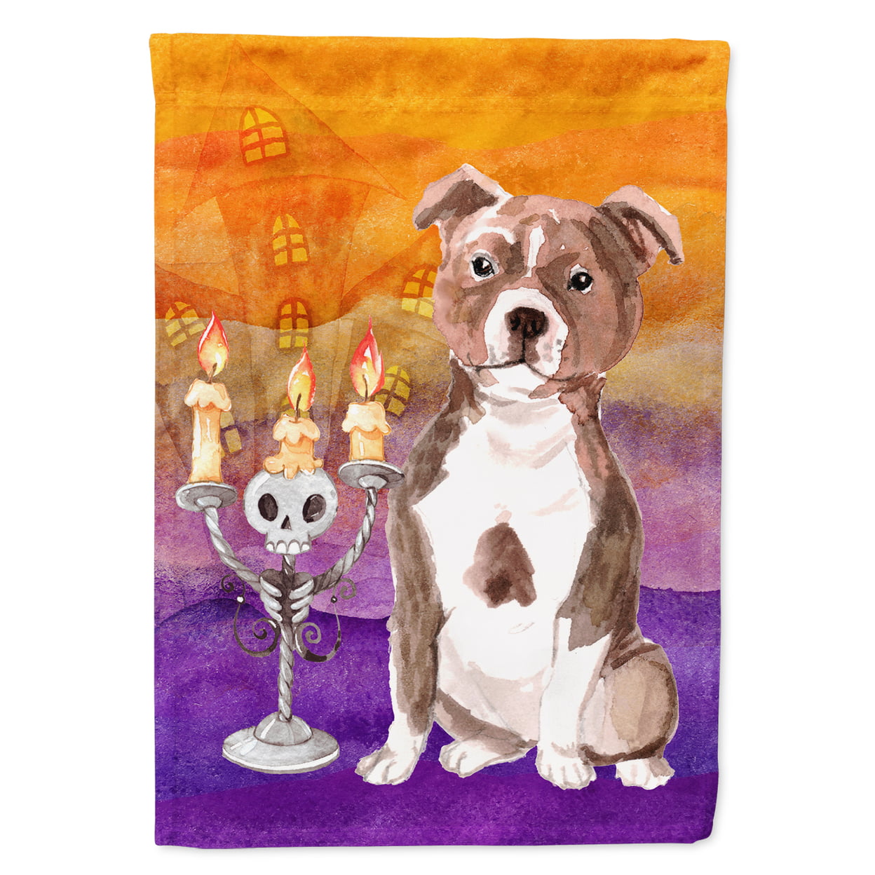 Hallween Red Staffie Bull Garden Size Flag