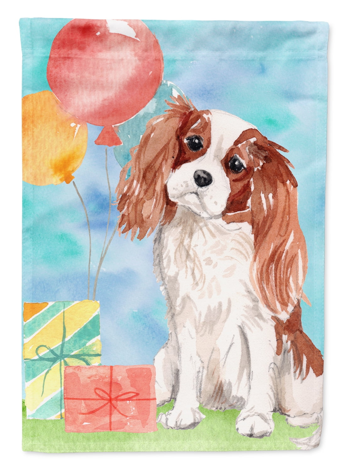 Happy Birthday Blenheim Cavalier Spaniel Garden Size Flag