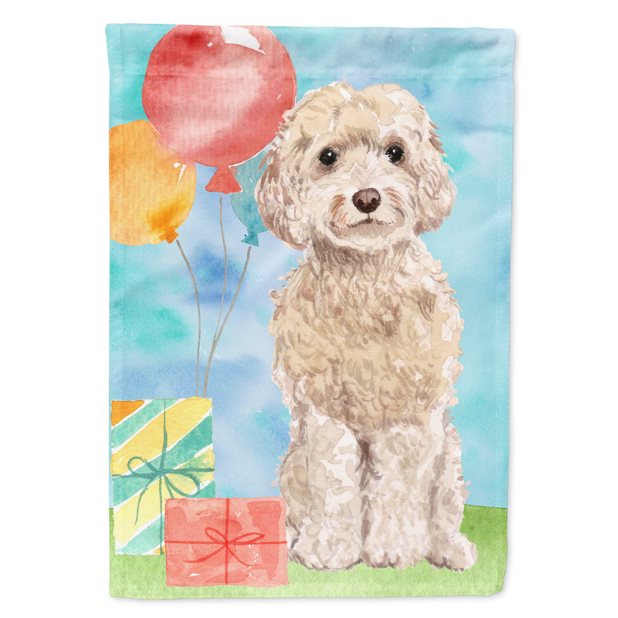 Happy Birthday Champagne Cockapoo Garden Size Flag