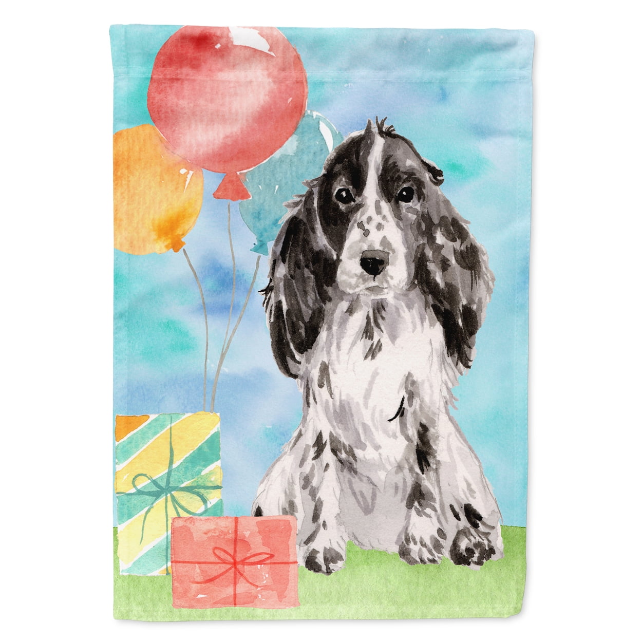 Happy Birthday Black Parti Cocker Spaniel Garden Size Flag