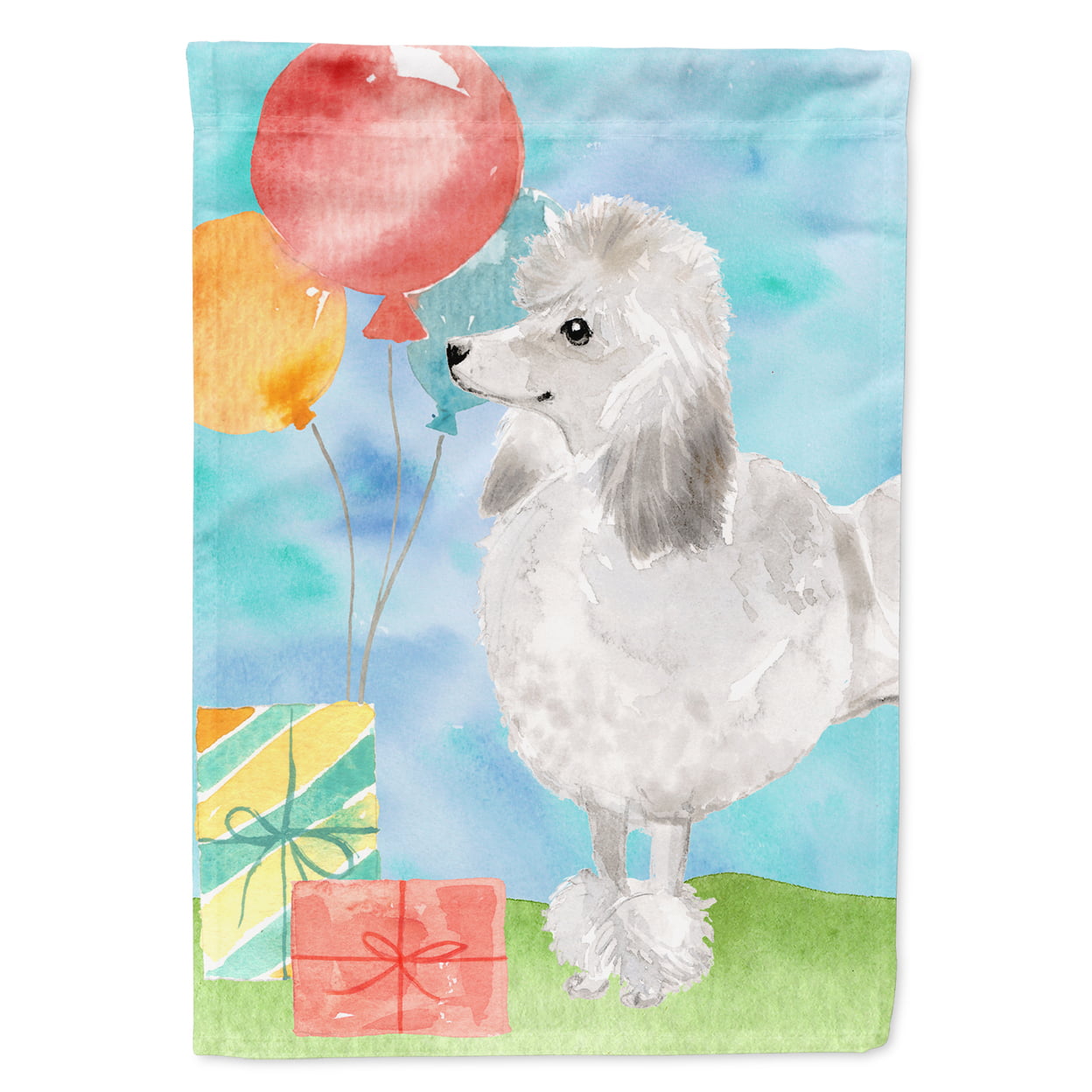 Happy Birthday Silver Poodle Garden Size Flag