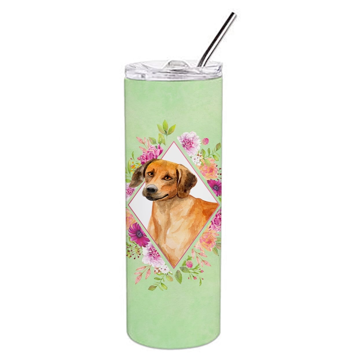 Picture of Carolines Treasures CK4335TBL20 20 oz Rhodesian Ridgeback Green Flowers Double Walled Stainless Steel Skinny Tumbler