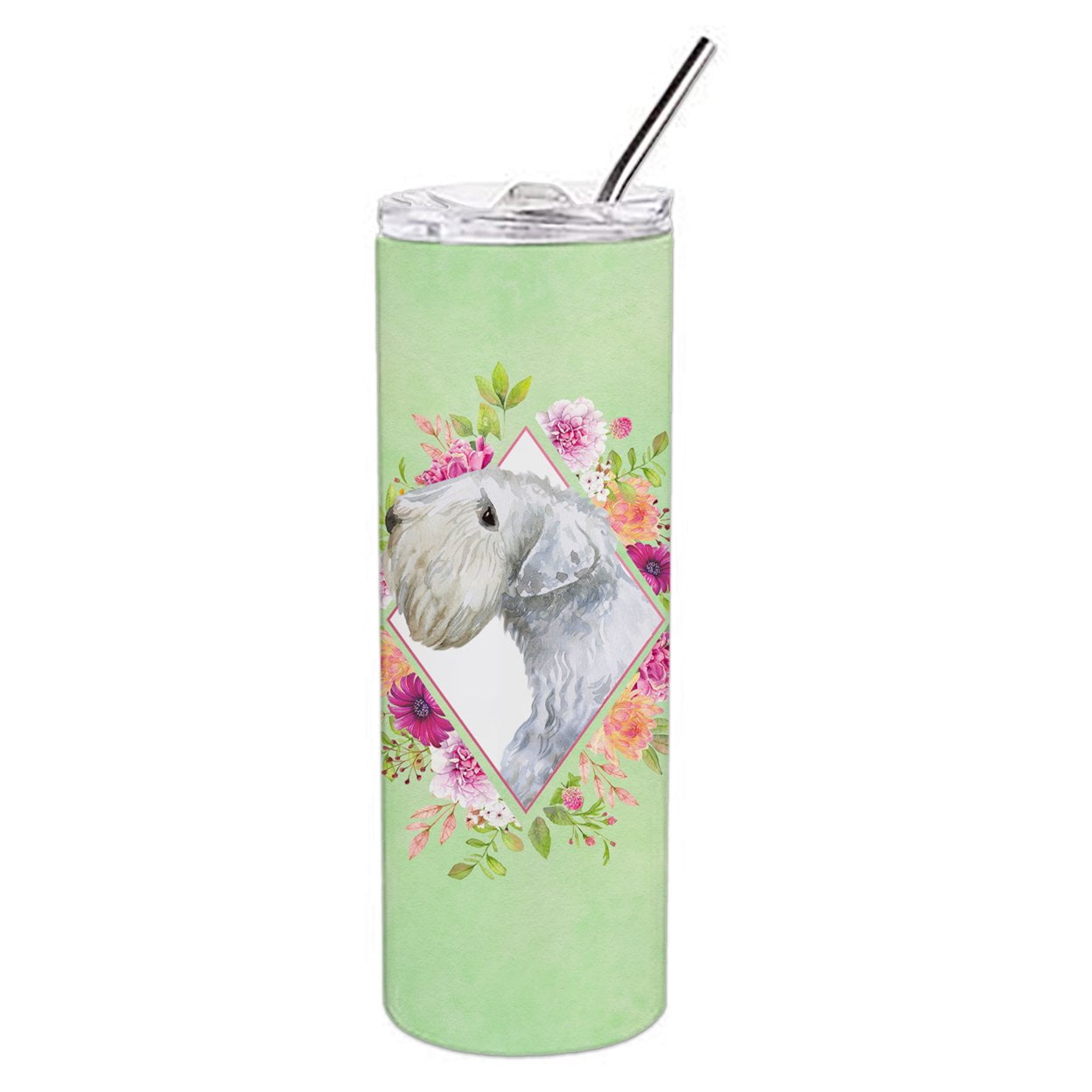 Picture of Carolines Treasures CK4340TBL20 20 oz Sealyham Terrier Green Flowers Double Walled Stainless Steel Skinny Tumbler