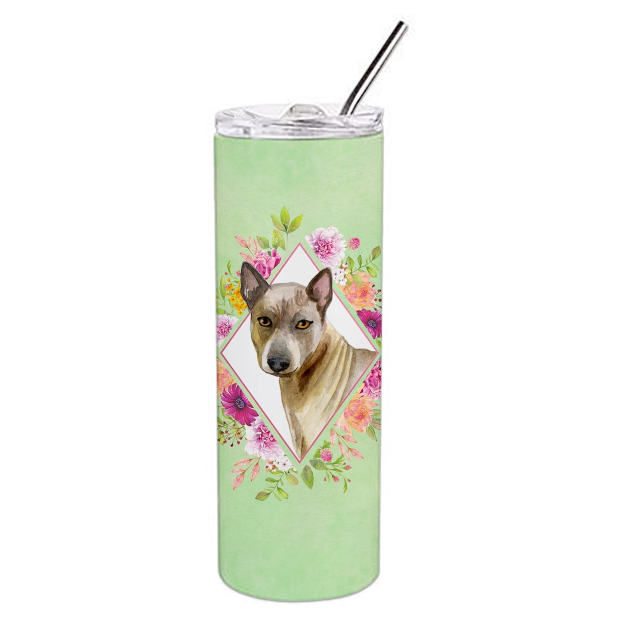 Picture of Carolines Treasures CK4348TBL20 20 oz Thai Ridgeback Green Flowers Double Walled Stainless Steel Skinny Tumbler