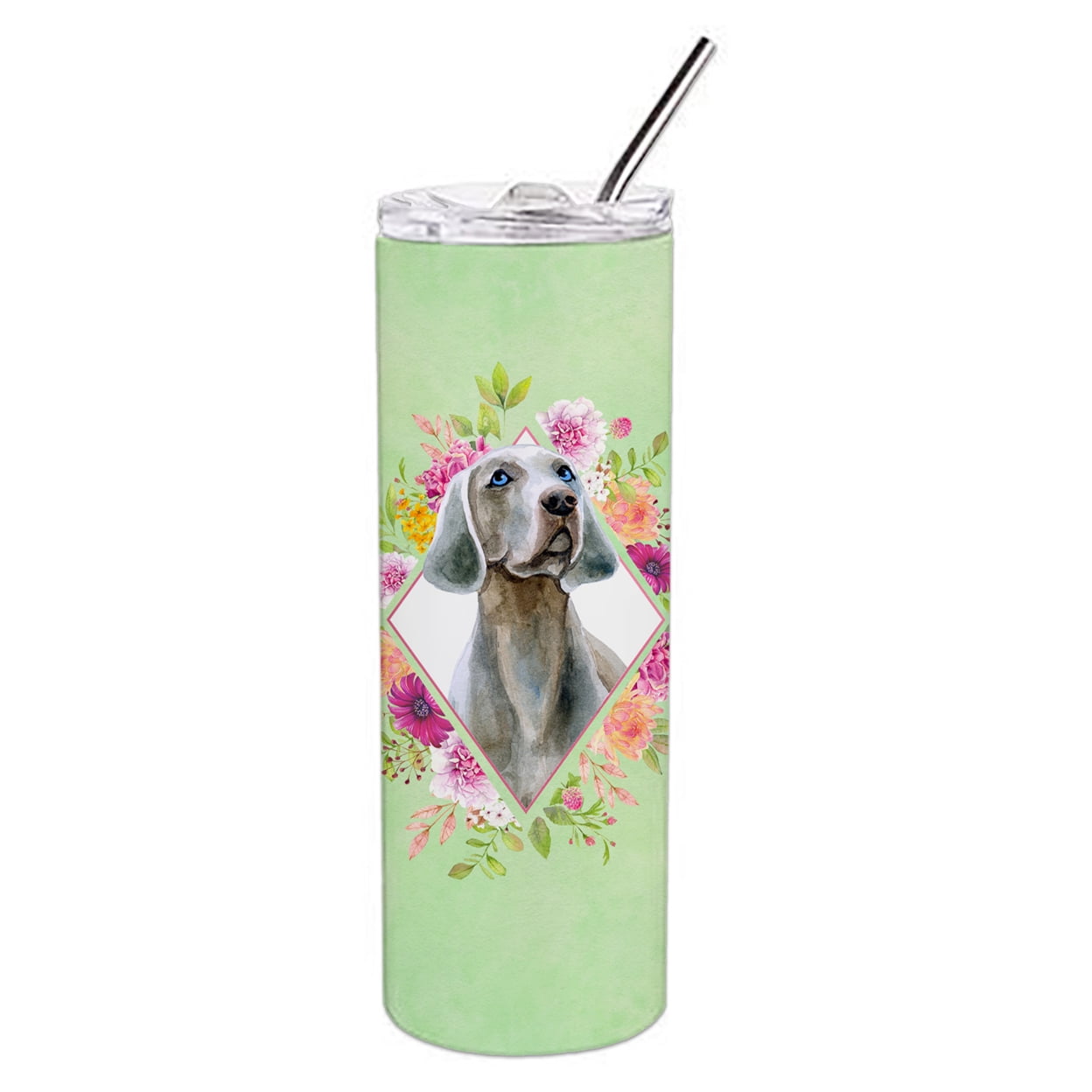 Picture of Carolines Treasures CK4351TBL20 20 oz Weimaraner Green Flowers Double Walled Stainless Steel Skinny Tumbler