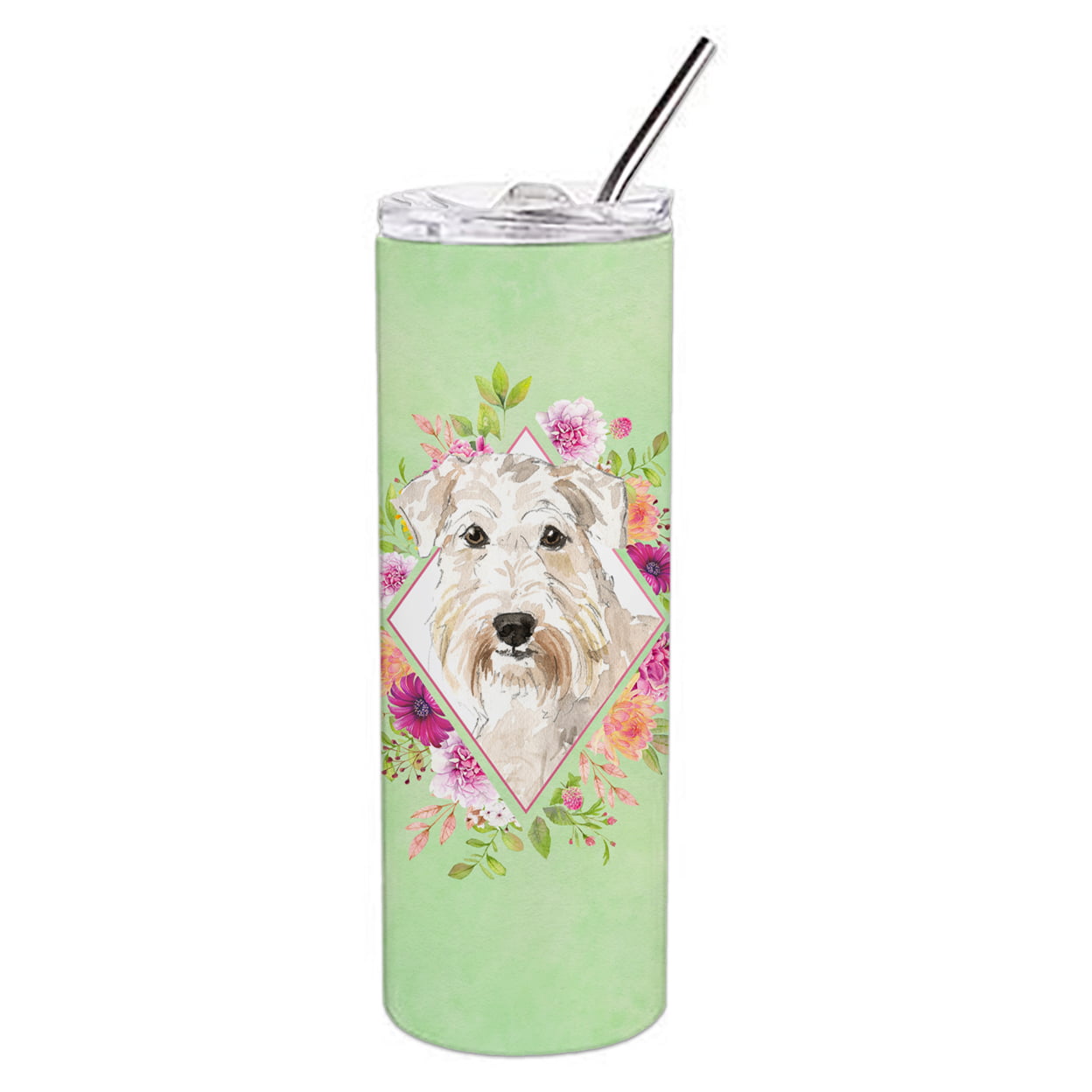Picture of Carolines Treasures CK4362TBL20 20 oz Wheaten Terrier Green Flowers Double Walled Stainless Steel Skinny Tumbler