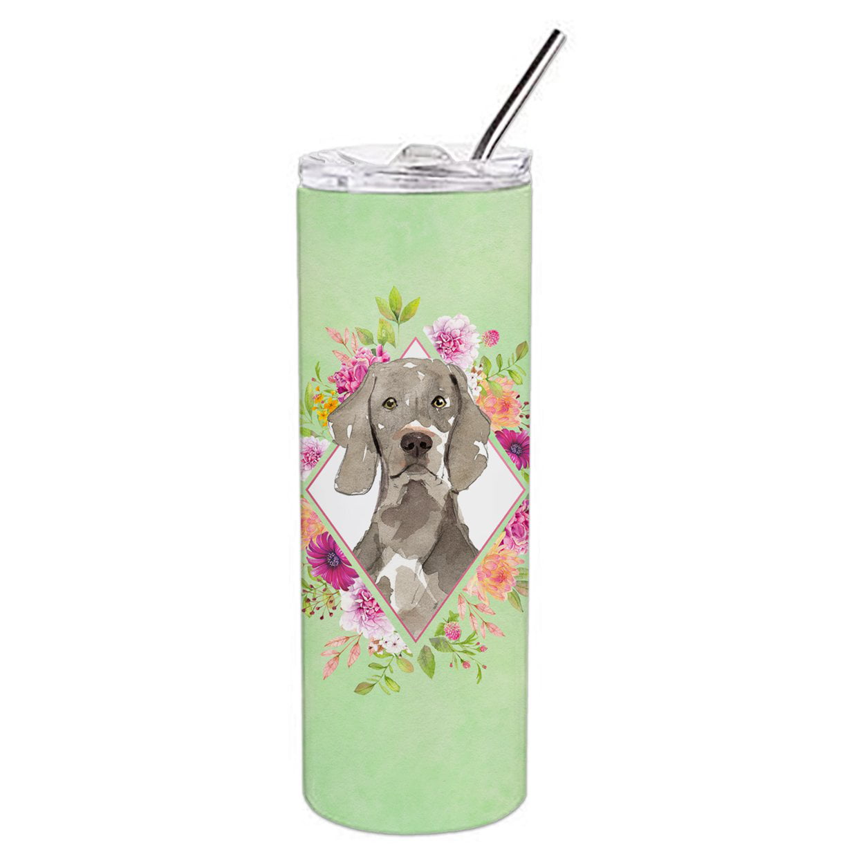 Picture of Carolines Treasures CK4365TBL20 20 oz Weimaraner Green Flowers Double Walled Stainless Steel Skinny Tumbler