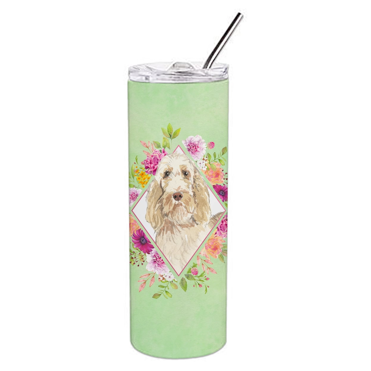 Picture of Carolines Treasures CK4369TBL20 20 oz Spinone Italiano Green Flowers Double Walled Stainless Steel Skinny Tumbler