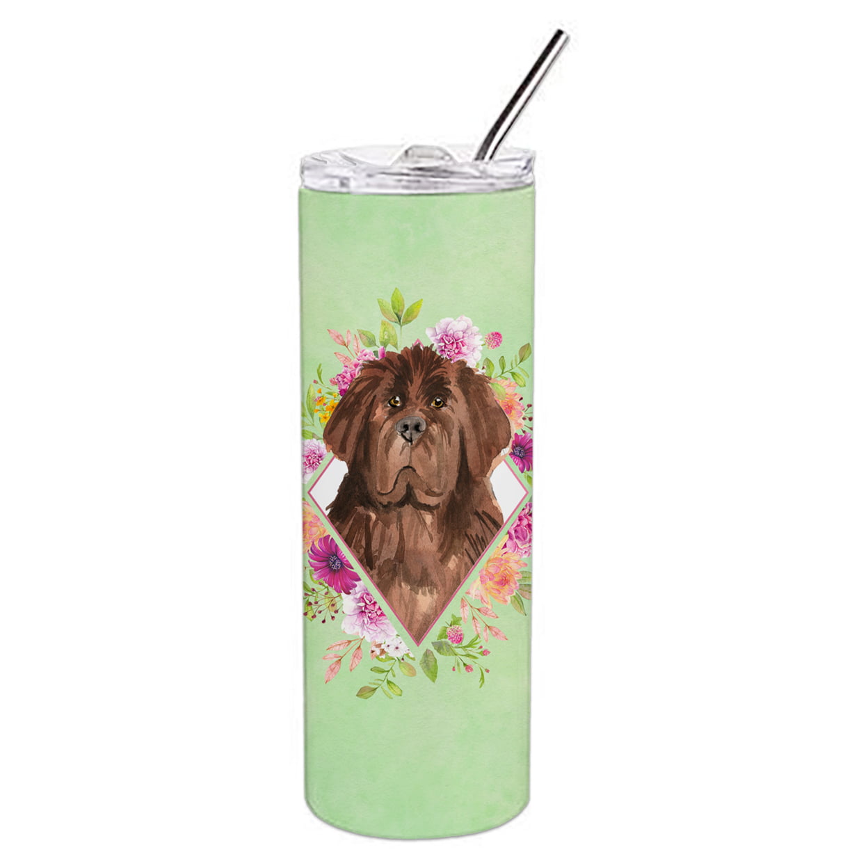 Picture of Carolines Treasures CK4381TBL20 20 oz Newfoundland Green Flowers Double Walled Stainless Steel Skinny Tumbler