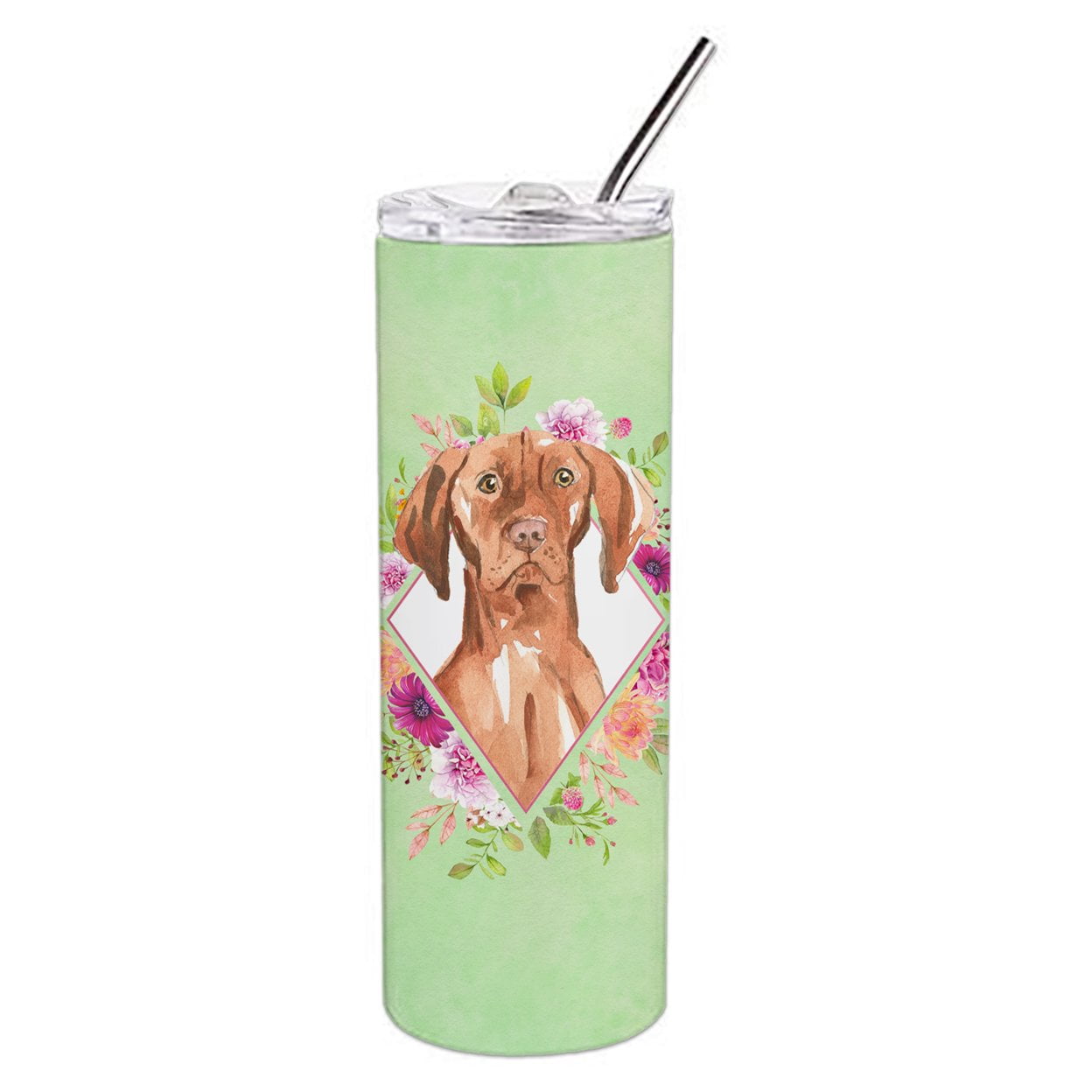 Picture of Carolines Treasures CK4392TBL20 20 oz Vizsla Green Flowers Double Walled Stainless Steel Skinny Tumbler