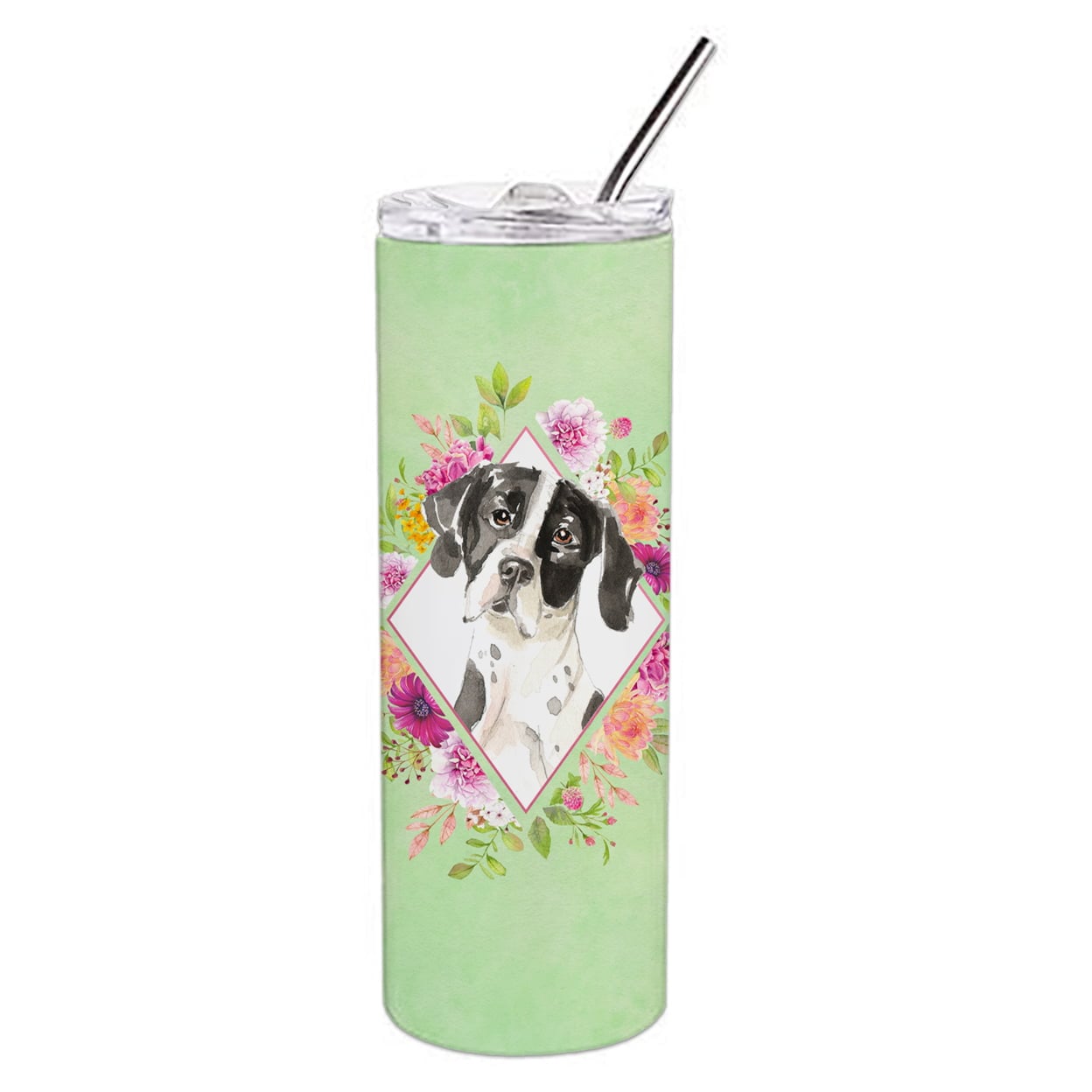 Picture of Carolines Treasures CK4399TBL20 20 oz English Pointer Green Flowers Double Walled Stainless Steel Skinny Tumbler
