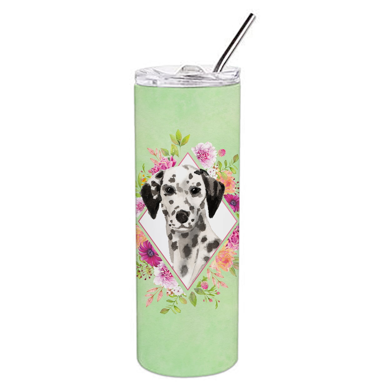 Picture of Carolines Treasures CK4402TBL20 20 oz Dalmatian Green Flowers Double Walled Stainless Steel Skinny Tumbler