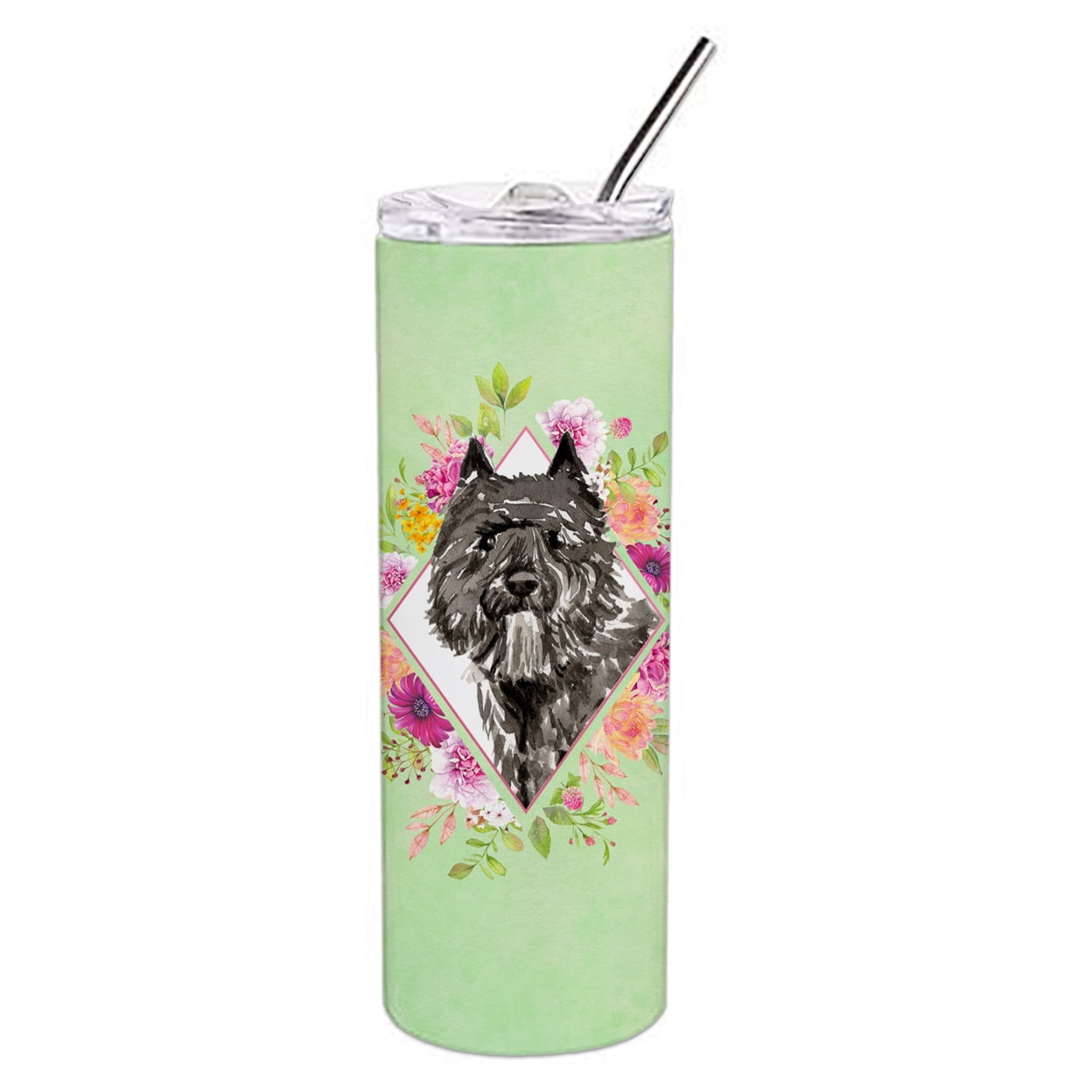 Picture of Carolines Treasures CK4416TBL20 20 oz Bouvier Des Flandres Green Flowers Double Walled Stainless Steel Skinny Tumbler
