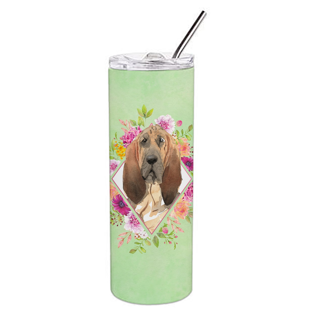 Picture of Carolines Treasures CK4419TBL20 20 oz Bloodhound Green Flowers Double Walled Stainless Steel Skinny Tumbler
