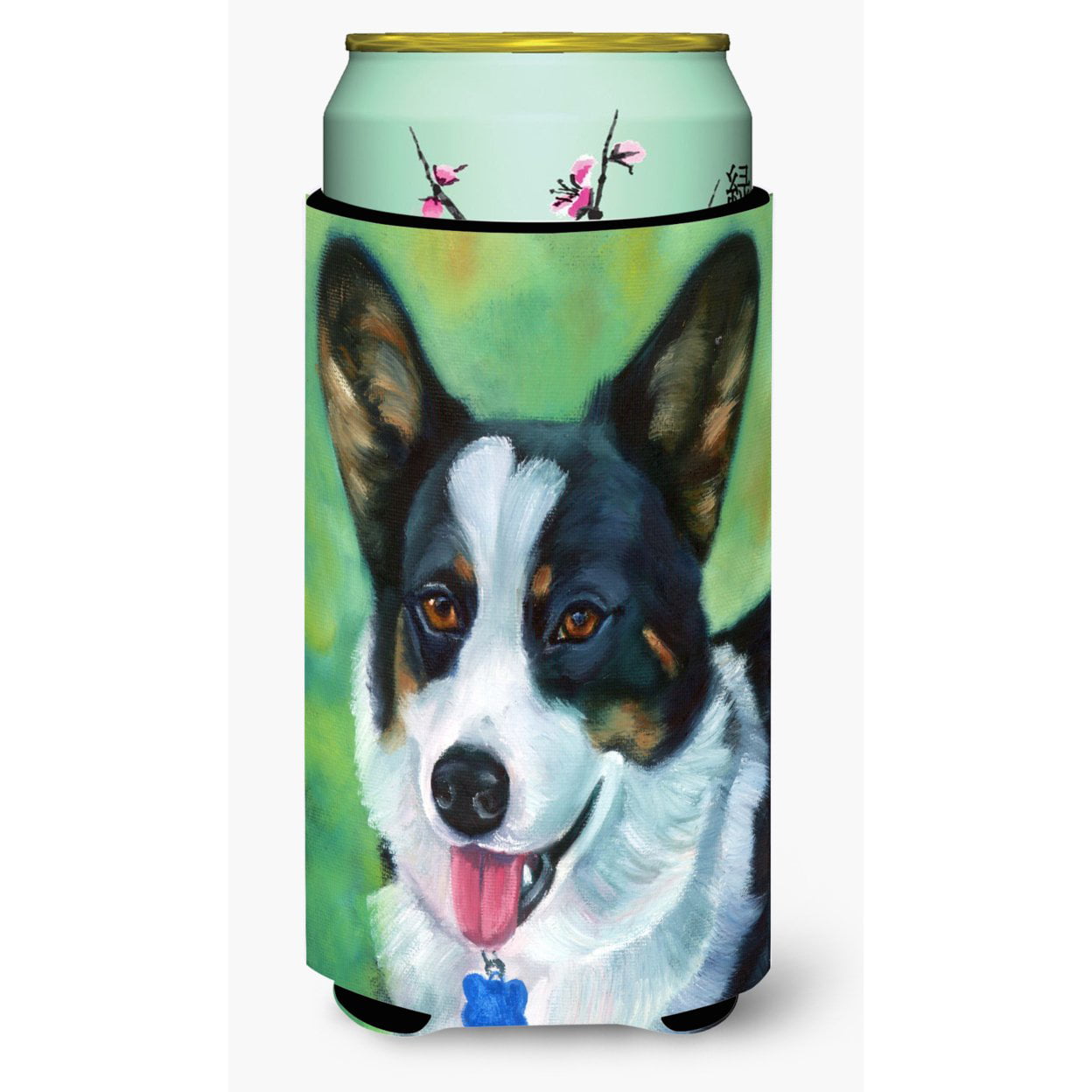 Corgi with Blue Tag Tall Boy Beverage Insulator Hugger