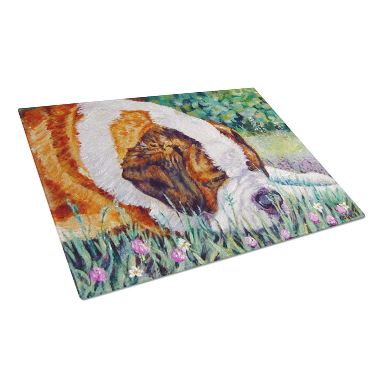Picture of Carolines Treasures 7445LCB Saint Bernard Naptime Glass Cutting Board - Large